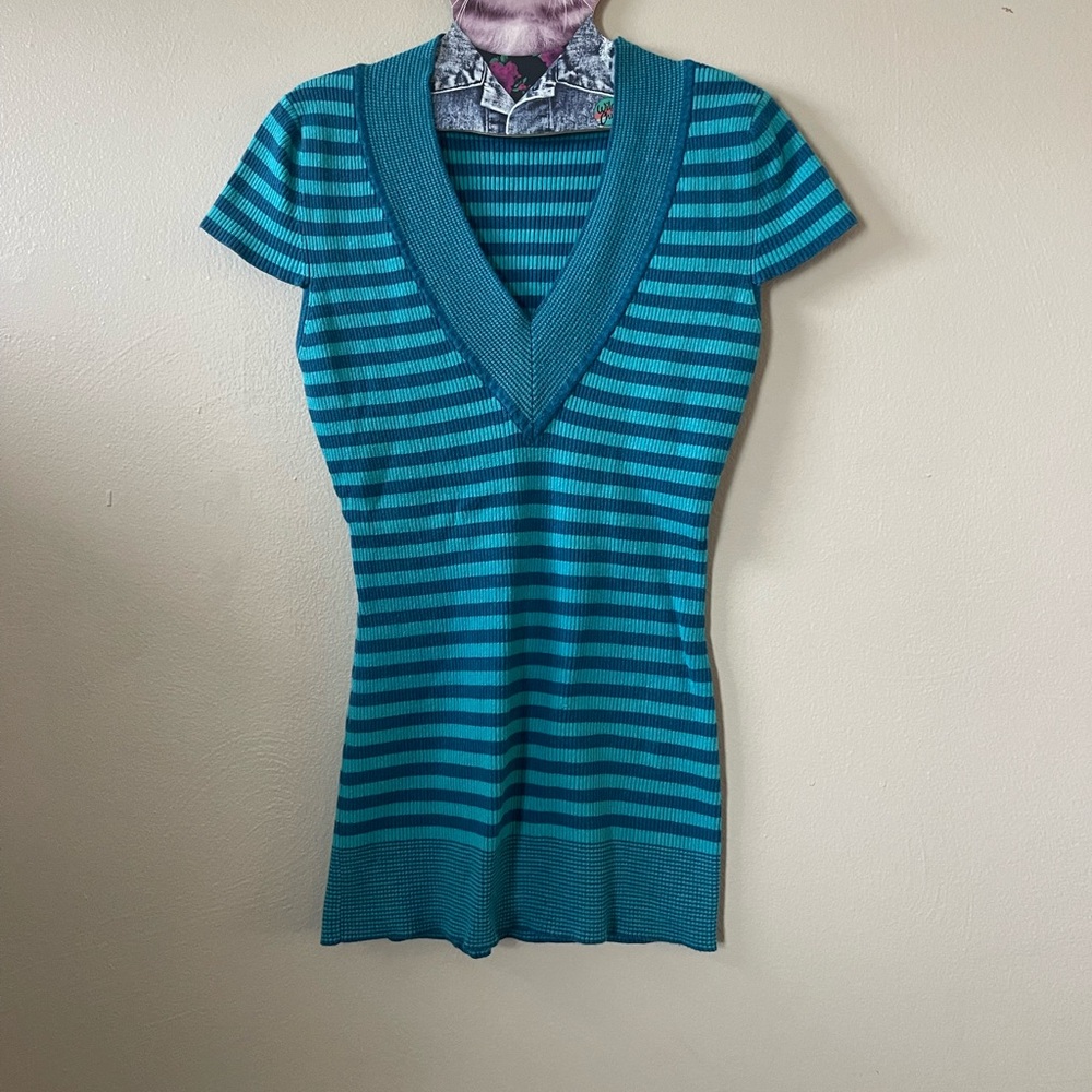 Y2K rue 21 Striped Teal and Blue Knit top